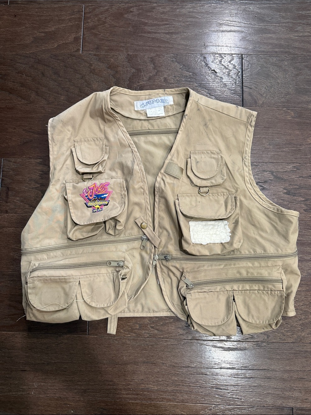 Vintage Joe Camel "Fish & Game Club" fishing/utility vest from the 1990s.